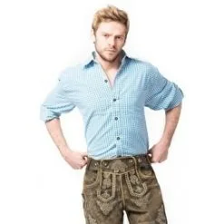 100% Katoenen Oktoberfest Overhemd Lichtblauw