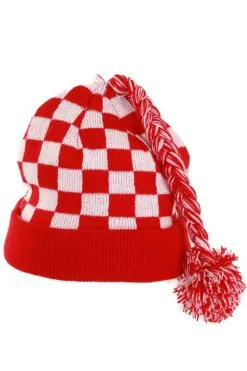 Muts Gebreid Rood En Wit Geblokt